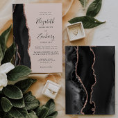 Chic Black Roos Gold Agate Blush Wedding Kaart