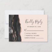 Chic Black Roos Gold Agate Blush Wedding RSVP Kaartje (Voorkant)