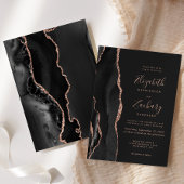 Chic Black Roos Gold Agate Dark Weddenschap Kaart