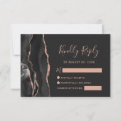 Chic Black Roos Gold Agate Dark Wedding RSVP Kaartje (Voorkant)
