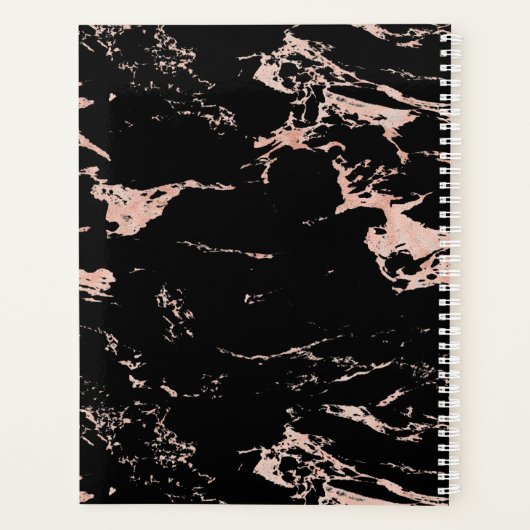 Chic Black Roos Gold Foil marble Monogram Planner (Achterkant)