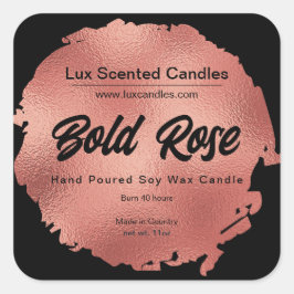 Chic Black Roos Gold Foil Modern Luxury Candle Vierkante Sticker