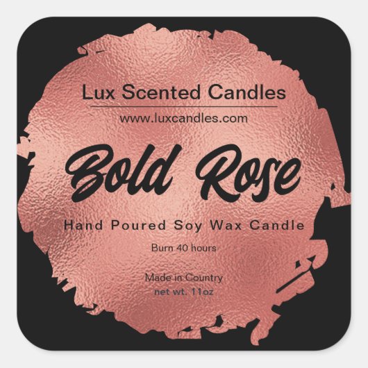Chic Black Roos Gold Foil Modern Luxury Candle Vierkante Sticker (Voorkant)