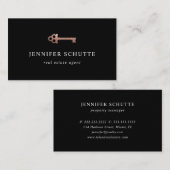 Chic Black & Roos Gold Key Luxe Visitekaartje (Voorkant / Achterkant)