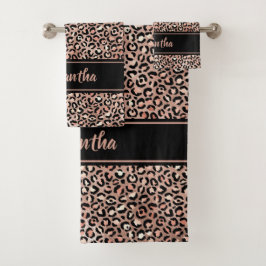 Chic Black Roos Gold Leopard Afdrukken op maat Bad Handdoek