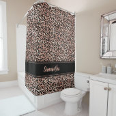 Chic Black Roos Gold Leopard Afdrukken op maat Douchegordijn (In situ)