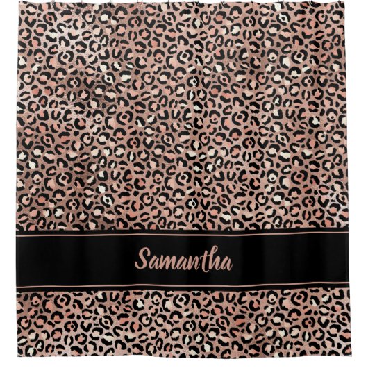 Chic Black Roos Gold Leopard Afdrukken op maat Douchegordijn (Voorkant)