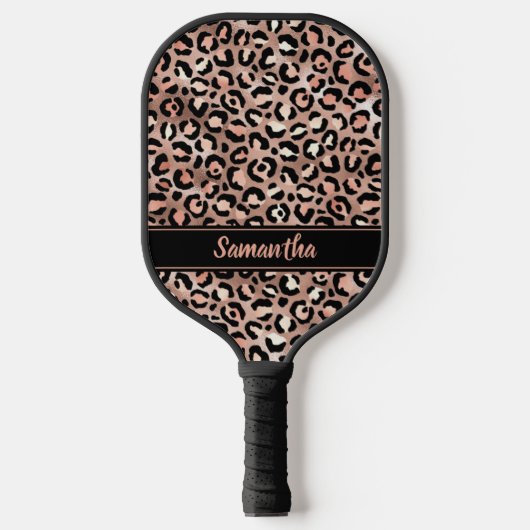 Chic Black Roos Gold Leopard Afdrukken op maat Pickleball Paddle (Voorkant)