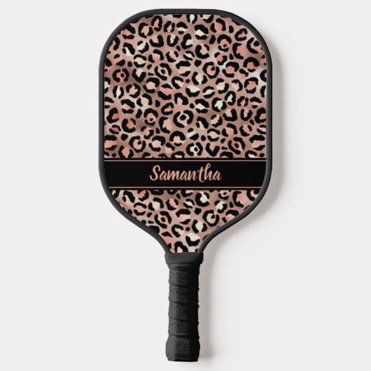 Chic Black Roos Gold Leopard Afdrukken op maat Pickleball Paddle (Achterkant)