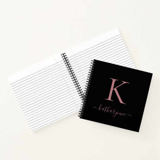 Chic Black Roos Gold Pink Monogram naam Notitieboek (Binnen)