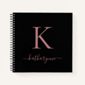 Chic Black Roos Gold Pink Monogram naam Notitieboek (Voorkant)