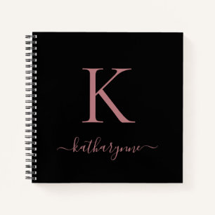 Chic Black Roos Gold Pink Monogram naam Notitieboek