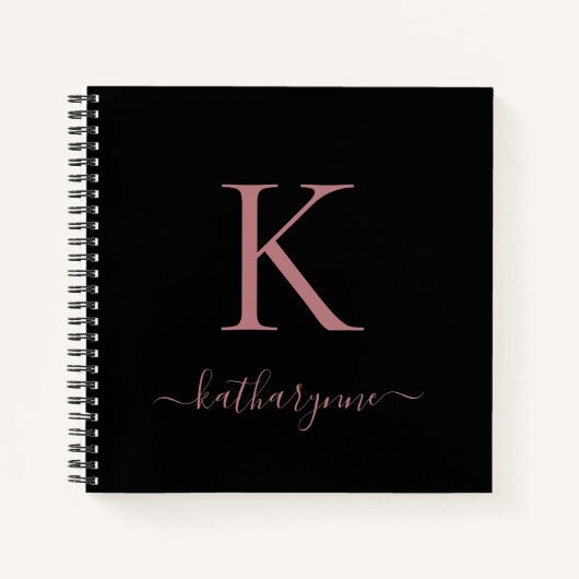 Chic Black Roos Gold Pink Monogram naam Notitieboek (Voorkant)