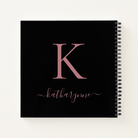Chic Black Roos Gold Pink Monogram naam Notitieboek (Achterkant)