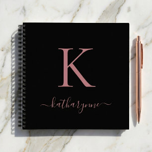 Chic Black Roos Gold Pink Monogram naam Notitieboek