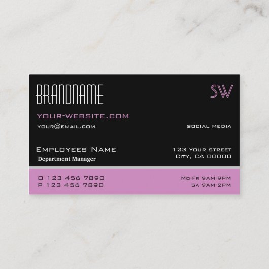 Chic Black Roze en White Simple met Monogram Visitekaartje (Achterkant)