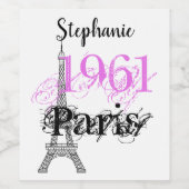 Chic Black Roze Paris Eiffel Tower Grafische naam Wijn Etiket (Enkel label)
