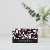 Chic Black/Roze & White Floral Visitekaartjes (Staand voorkant)