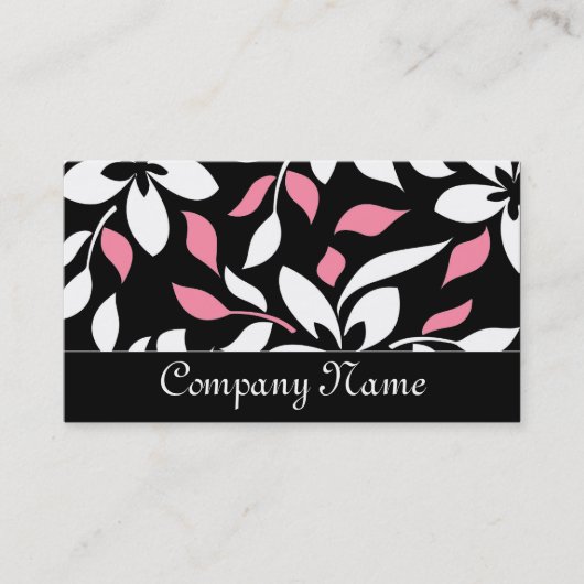 Chic Black/Roze & White Floral Visitekaartjes (Voorkant)