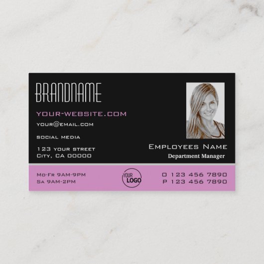 Chic Black Roze White Simple met Logo en foto Visitekaartje (Achterkant)