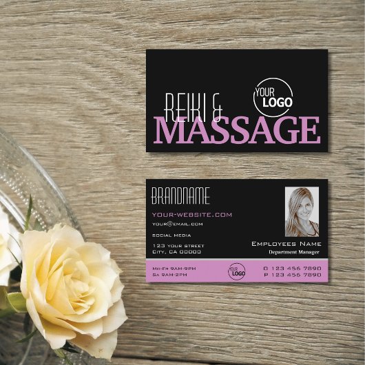 Chic Black Roze White Simple met Logo en foto Visitekaartje