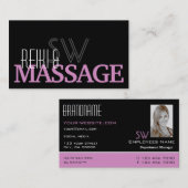 Chic Black Roze White Simple Monogram en foto Visitekaartje (Voorkant / Achterkant)