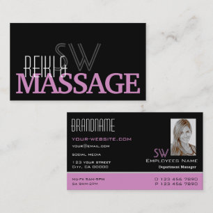 Chic Black Roze White Simple Monogram en foto Visitekaartje