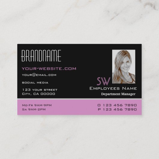 Chic Black Roze White Simple Monogram en foto Visitekaartje (Achterkant)