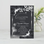 Chic Black Rozen Wine Glass Balloons Quinceañera Kaart (Staand voorkant)
