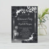 Chic Black Rozen Wine Glass Balloons Retirement Kaart (Staand voorkant)