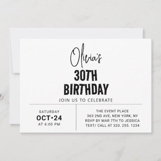 Chic Black Script 30e verjaardag Elegant & Modern Kaart (Voorkant)