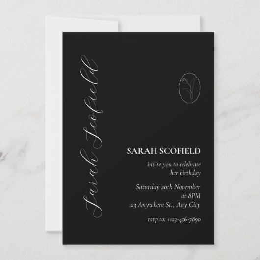 Chic Black Script 30e verjaardag uitnodiging (Voorkant)