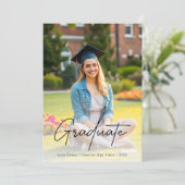 Chic Black Script Afstuderen twee foto-Afstuderen Kaart (Staand voorkant)