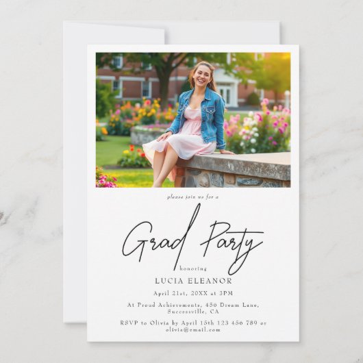 Chic Black Script Afstuderen twee foto-Afstuderen Kaart (Achterkant)