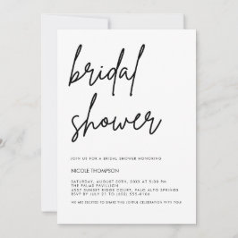 Chic Black Script Bridal Shower Invitation Minimal Kaart