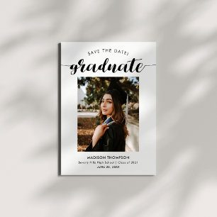 Chic Black Script Calligraphy Afstuderen Foto Save The Date