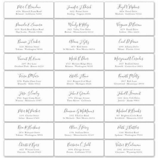Chic Black Script Naam Gast Adres Sticker (Voorkant)