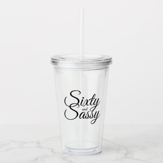 Chic Black Script Sixty Sassy 60e Verjaardag Acryl Drinkbeker (Voorkant)