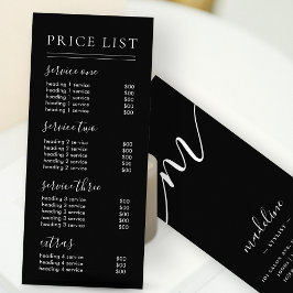 Chic Black Script Typography Services prijslijst Reclamekaart