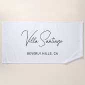 Chic Black Script Villa Thuis Monogram Naam Strandlaken (Voorkant)