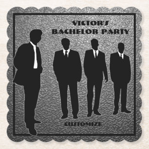 Chic Black & Silver Bachelor Party Kartonnen Onderzetters