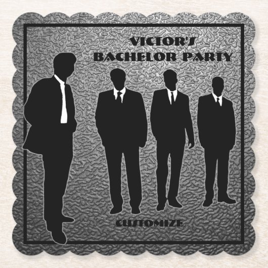 Chic Black & Silver Bachelor Party Kartonnen Onderzetters (Voorkant)