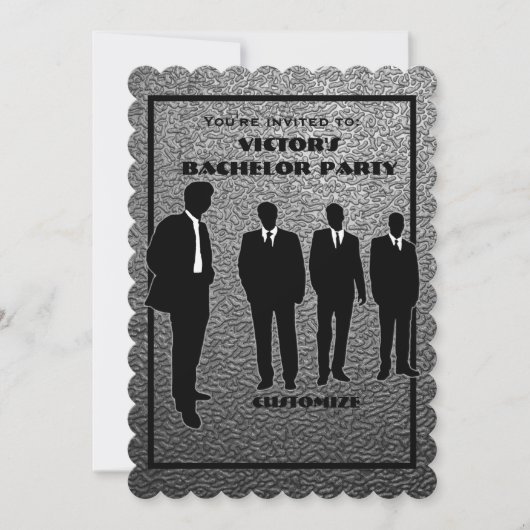 Chic Black & Silver Bachelor Party uitnodiging (Voorkant)