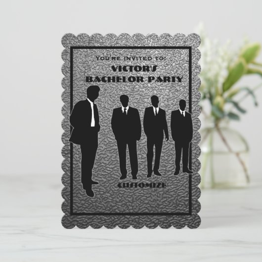 Chic Black & Silver Bachelor Party uitnodiging (Staand voorkant)