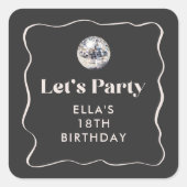 Chic Black & Silver Disco Ball 18e verjaardagsfees Vierkante Sticker (Voorkant)