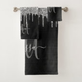 Chic Black Silver Driving Glitter Monogram Name Bad Handdoek (Insitu)