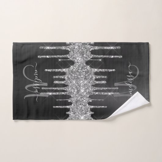 Chic Black Silver Driving Glitter Monogram Name Bad Handdoek (Handdoek)