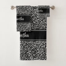 Chic Black Silver Grey Leopard Afdrukken op maat