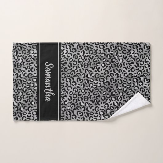 Chic Black Silver Grey Leopard Afdrukken op maat Bad Handdoek (Handdoek)