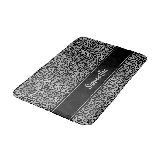 Chic Black Silver Grey Leopard Afdrukken op maat Badmat (Gekanteld)